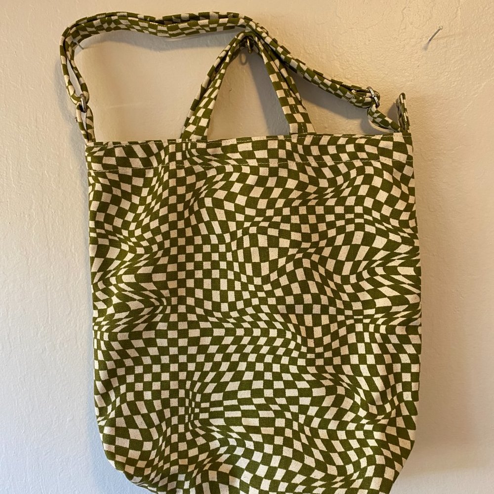 BAGGU GREEN CHECKERED TOTE BAG